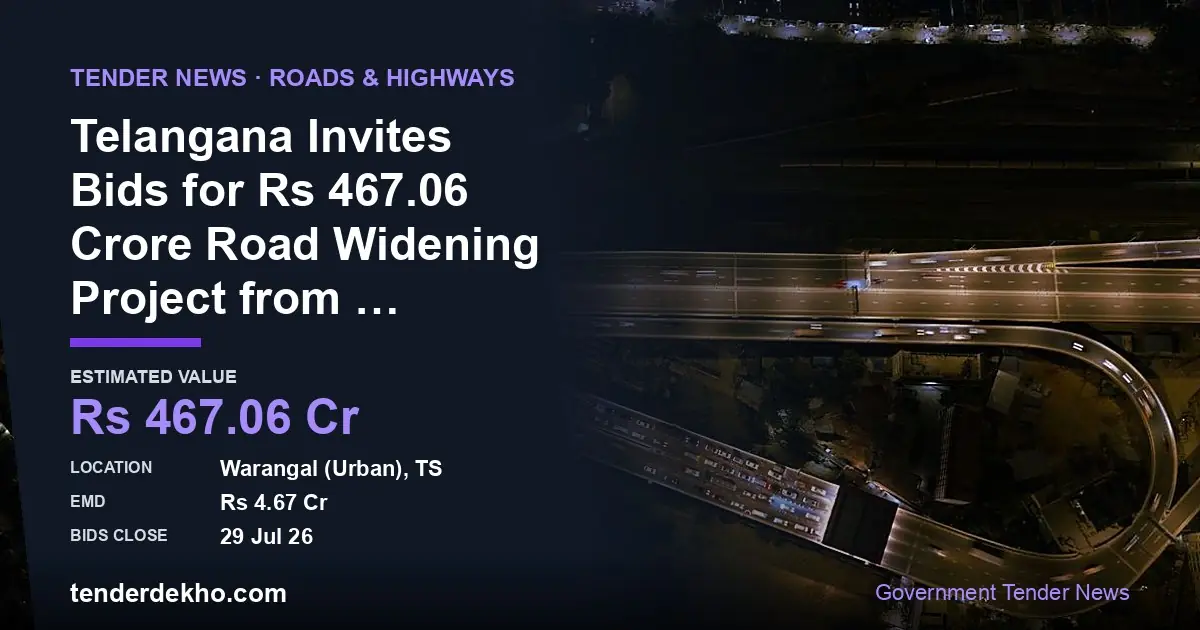 Telangana Invites Bids for ₹467.06 Crore Road Widening Project from Inavole to Ellanda in Hanamkonda