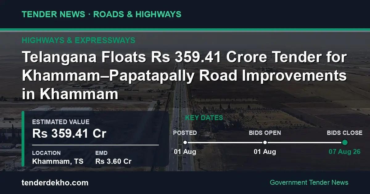 Telangana Floats ₹359.41 Crore Tender for Khammam–Papatapally Road Improvements in Khammam