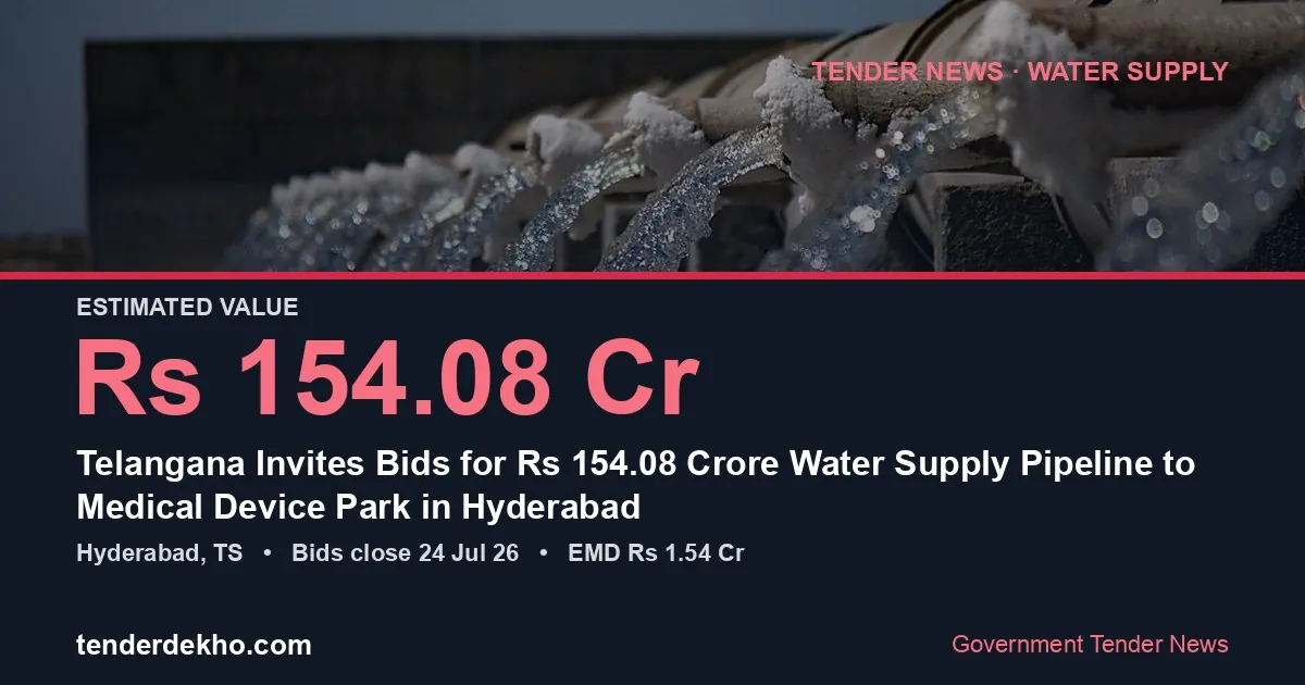 Telangana Invites Bids for ₹154.08 Crore Water Supply Pipeline to Medical Device Park in Hyderabad