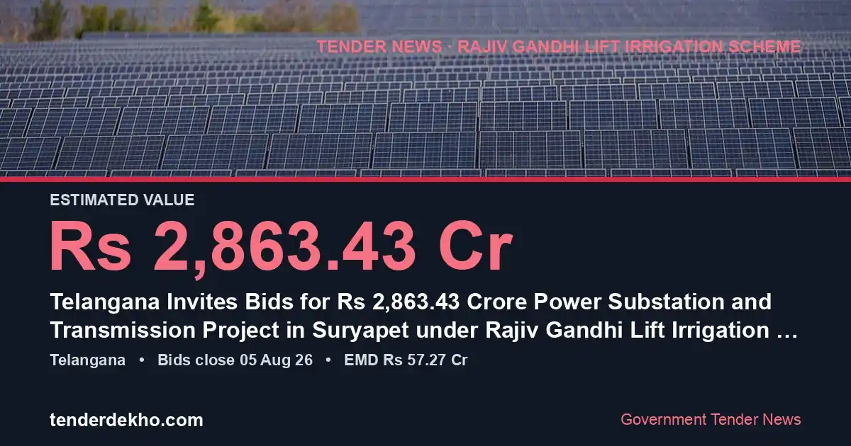 Telangana Invites Bids for ₹2,863.43 Crore Power Substation and Transmission Project in Suryapet under Rajiv Gandhi Lift Irrigation Scheme