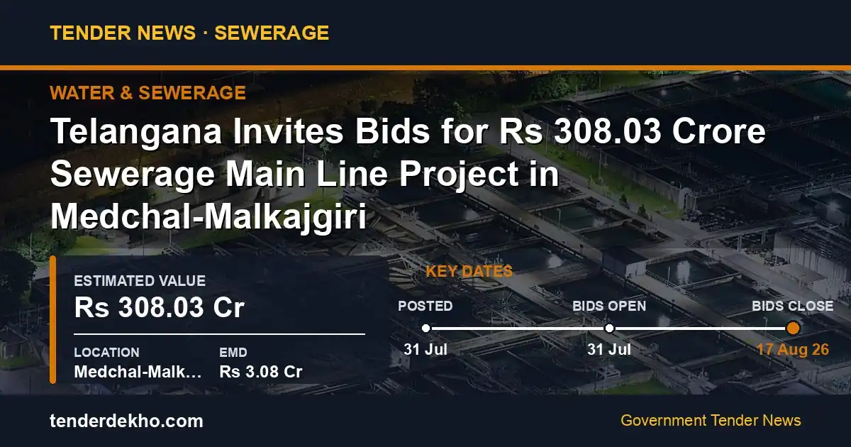 Telangana Invites Bids for ₹308.03 Crore Sewerage Main Line Project in Medchal-Malkajgiri