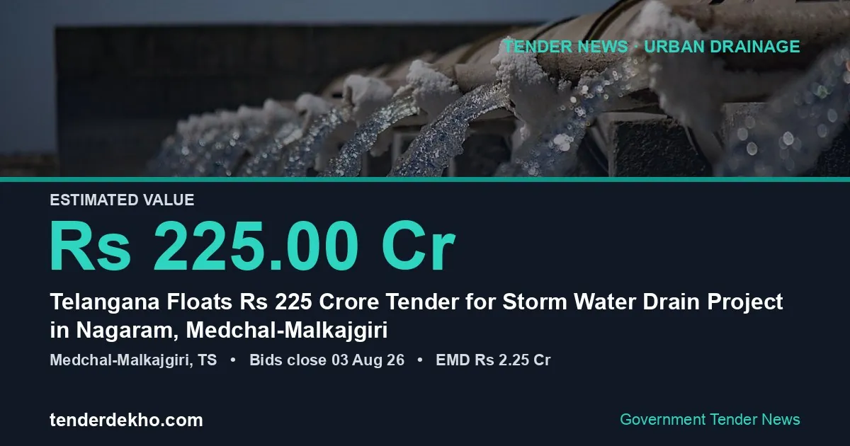 Telangana Floats ₹225 Crore Tender for Storm Water Drain Project in Nagaram, Medchal-Malkajgiri